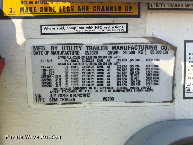 image for item YA1830 2022 Utility VS2DX dry van trailer