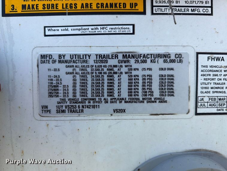 image for item YA1832 2022 Utility VS2DX dry van trailer