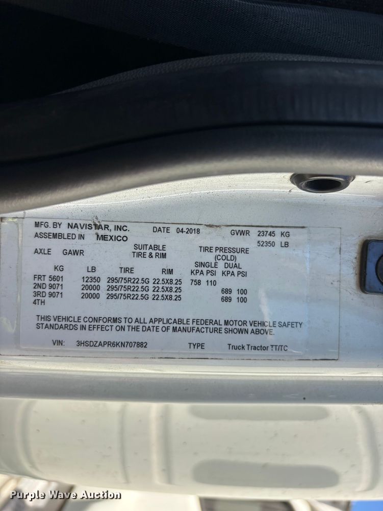 image for item YA3629 2019 International LT625 semi truck