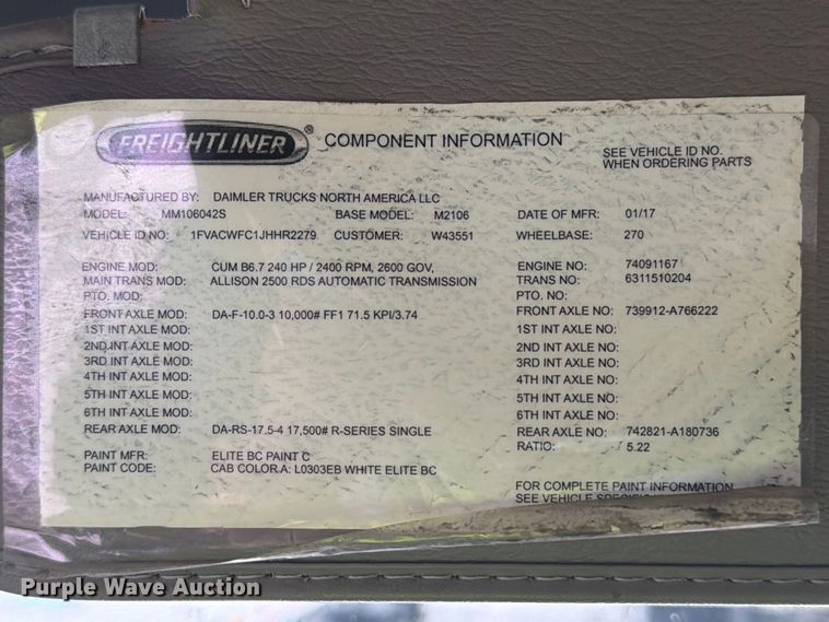 image for item YA4362 2018 Freightliner Business Class M2 box truck