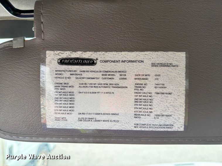image for item YA5083 2020 Freightliner Business Class M2 box truck