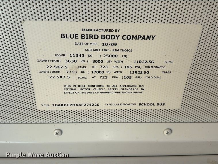 image for item EP7940 2010 Blue Bird All American school bus