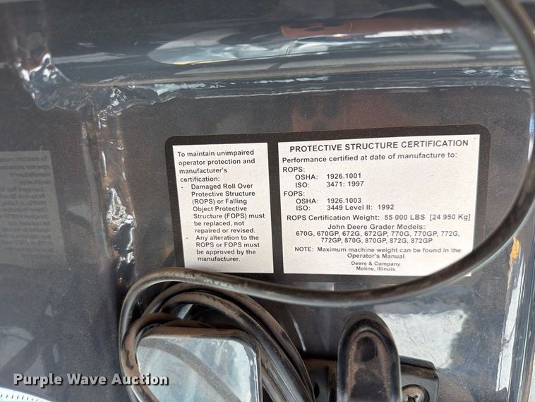 image for item EW7549 2016 John Deere 672G motor grader