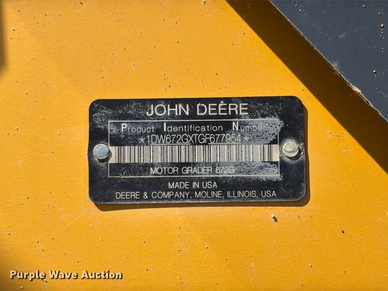 image for item EW7549 2016 John Deere 672G motor grader