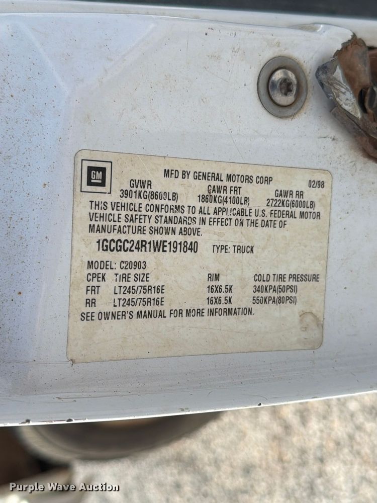 image for item EW7596 1998 Chevrolet C2500 pickup truck