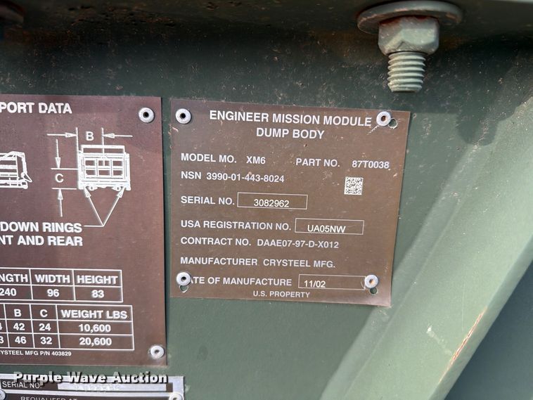 image for item EW7602 2002 Crysteel Mfg. XM6 hook lift dump bed