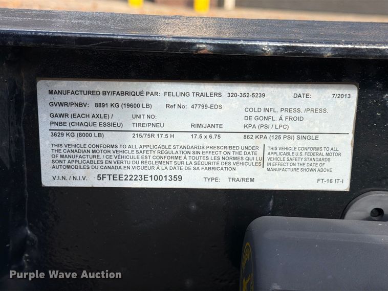 image for item EX1071 2014 Felling tilt deck equipment trailer