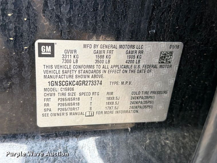 image for item FC0002 2016 Chevrolet Suburban SUV
