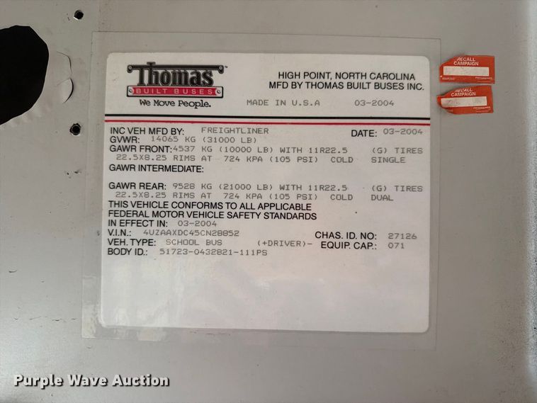 image for item FC0006 2005 Thomas school bus