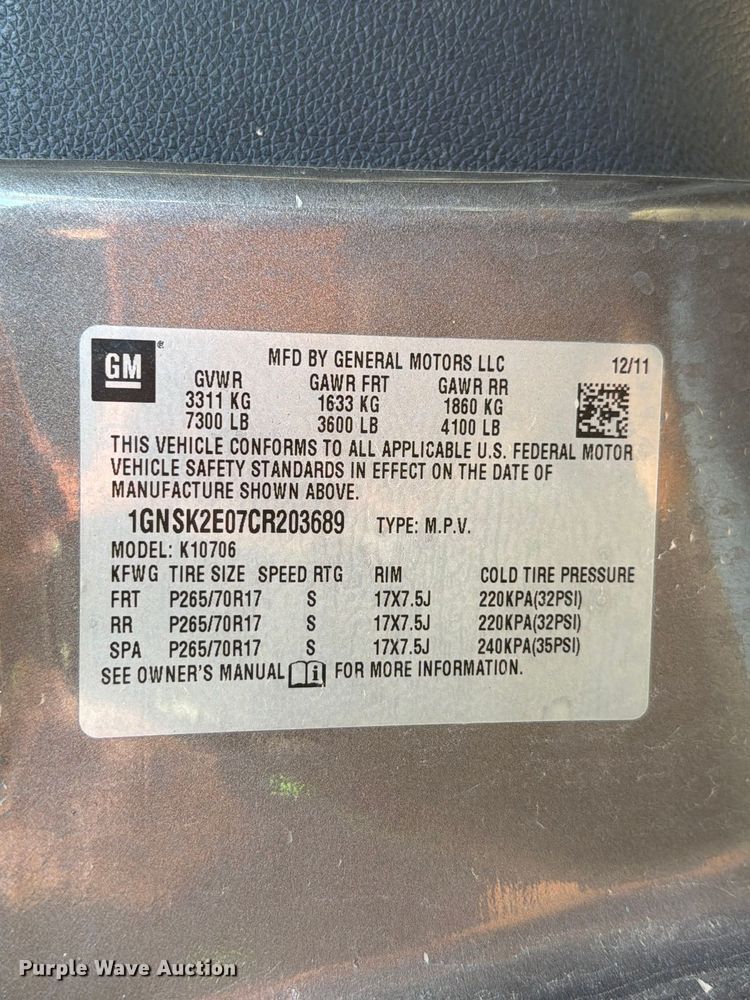 image for item FC0042 2012 Chevrolet Tahoe Police SUV