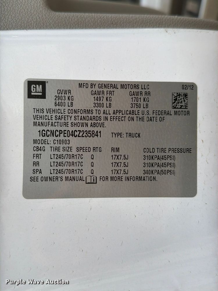 image for item FC0046 2012 Chevrolet Silverado 1500 pickup truck