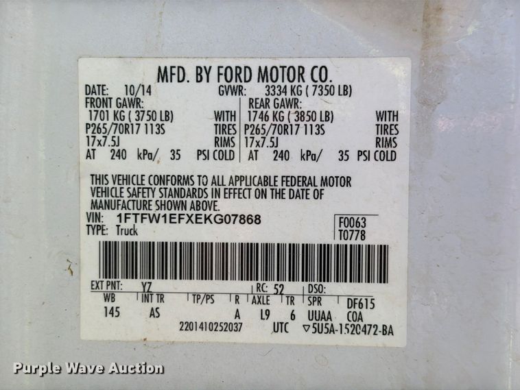 image for item FC0050 2014 Ford F150 Crew Cab pickup truck