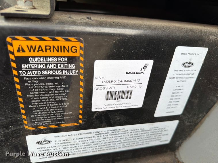 image for item FH6501 2017 Mack LR633 refuse truck