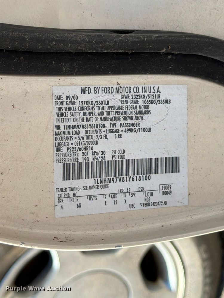 image for item FK3883 2001 Lincoln Continental 