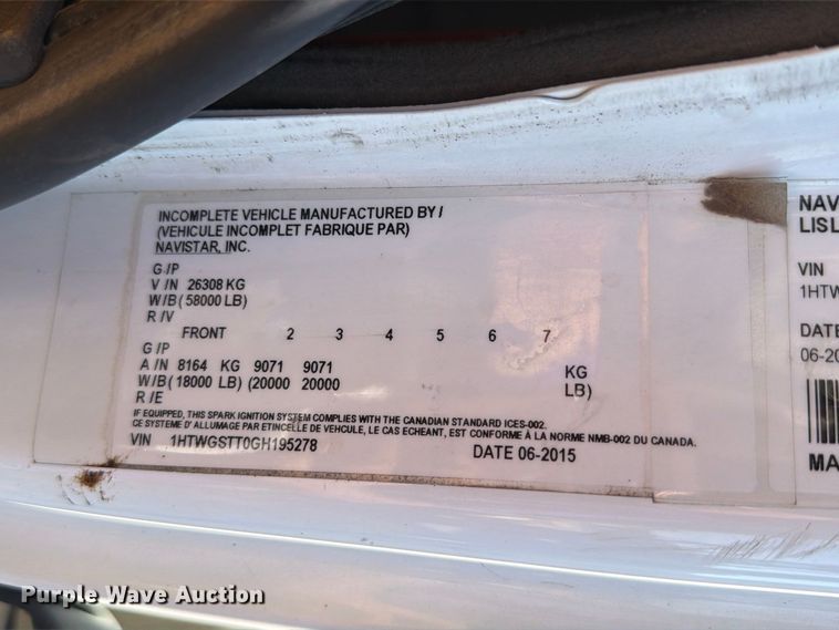 image for item FN5923 2016 International 7400 dump truck