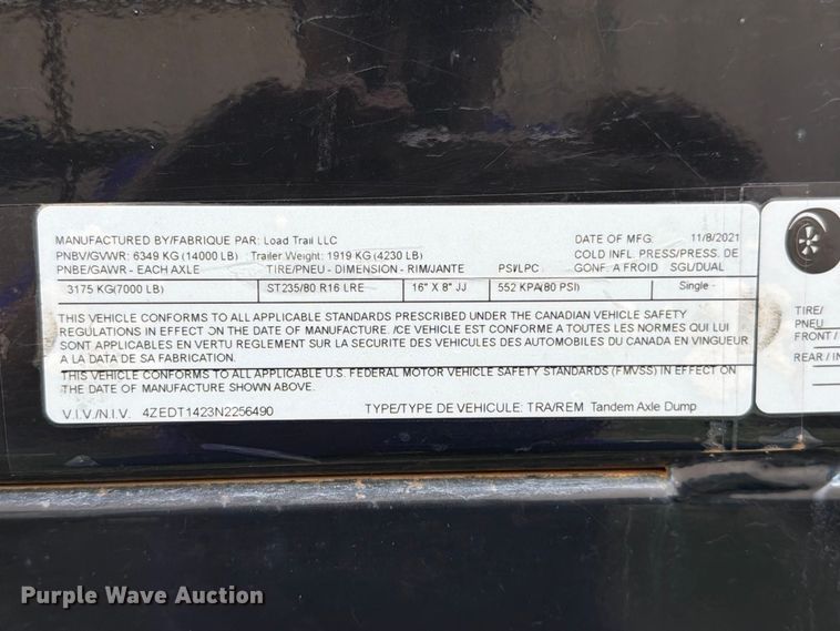 image for item FN5928 2022 Load Trail dump trailer