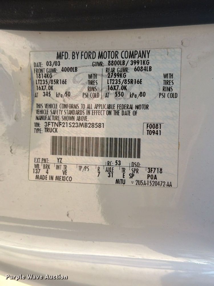 image for item FP3536 2003 Ford F250 Super Duty XL utility bed pickup truck