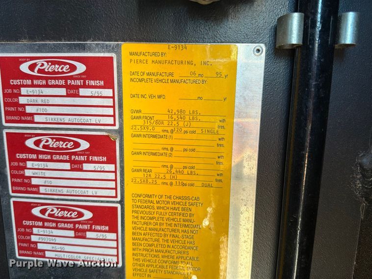 image for item FP4076 1995 Pierce  pumper fire truck