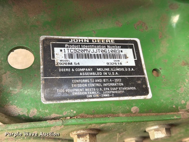 image for item FT6951 2018 John Deere Z920M ZTR lawn mower