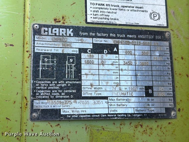 image for item FU5010 2010 Clark 8K forklift