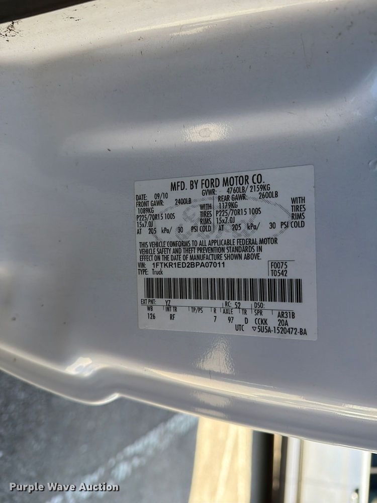image for item FU5017 2011 Ford Ranger Ext. Cab pickup truck
