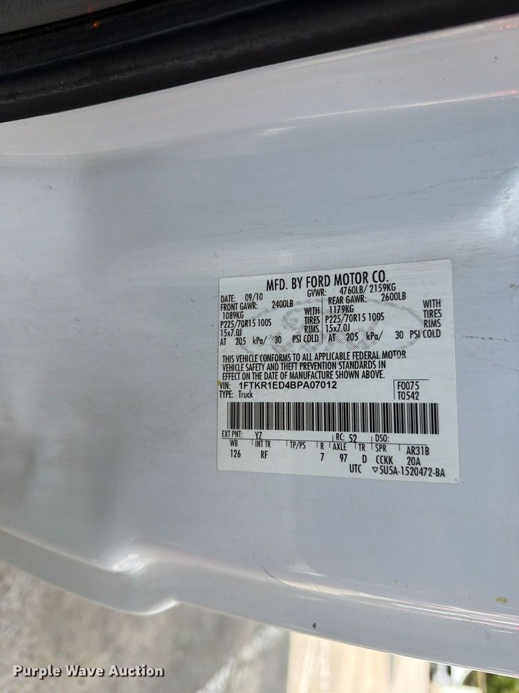 image for item FU5018 2011 Ford Ranger Ext. Cab pickup truck