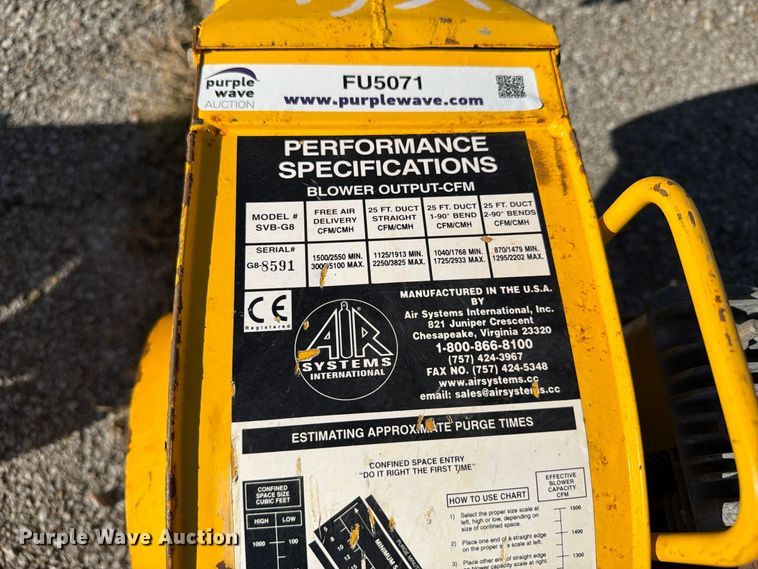 image for item FU5071 Air Systems SVB-G8 blower