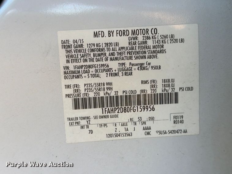image for item FU6015 2015 Ford Taurus 