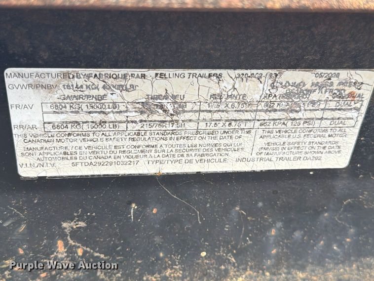 image for item FK3921 2009 Felling DA292 equipment trailer