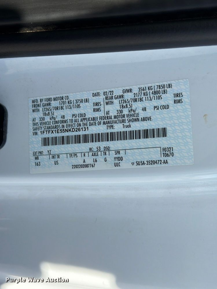 image for item FK3935 2022 Ford F150 XLT Ext. Cab pickup truck
