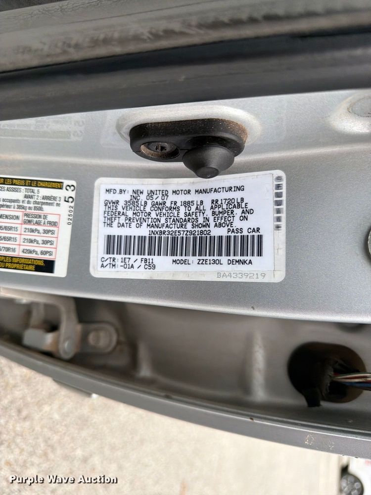 image for item DT3073 2007 Toyota Corolla 