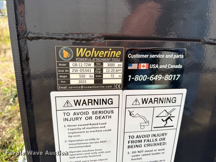 image for item DV2103 2023 Wolverine GB-11-72W skid steer grapple bucket