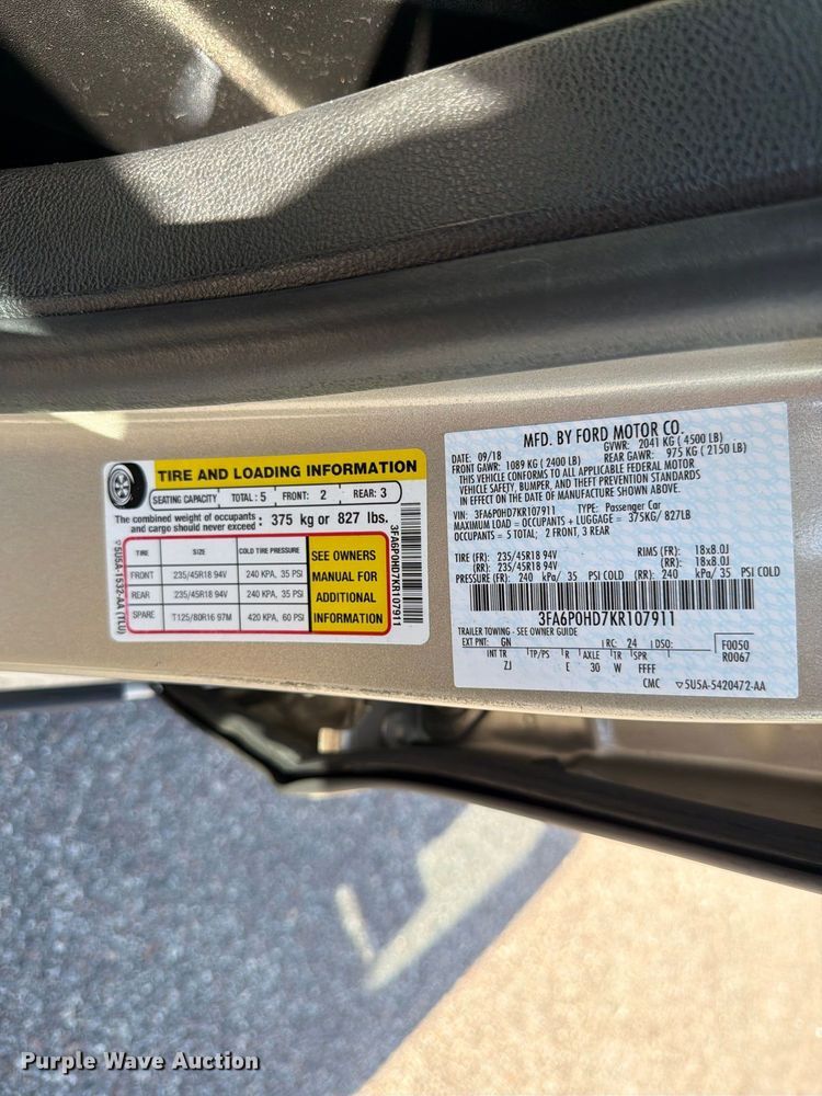 image for item DV7406 2019 Ford Fusion 