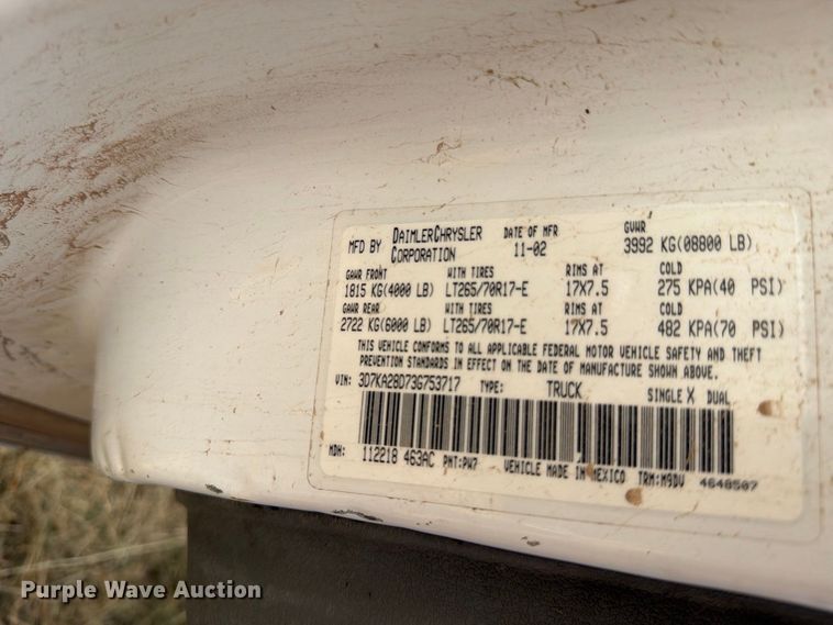 image for item DV8612 2003 Dodge Ram 2500 Crew Cab pickup truck