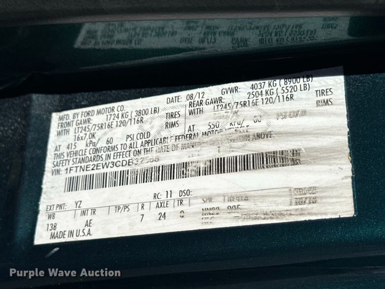 image for item EN3980 2012 Ford E250 van