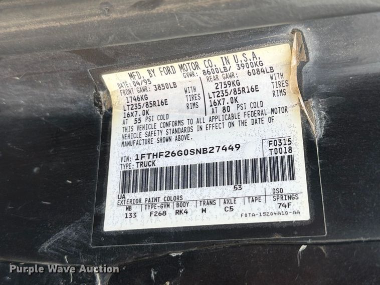 image for item EO8806 1995 Ford F250 XLT flatbed pickup truck