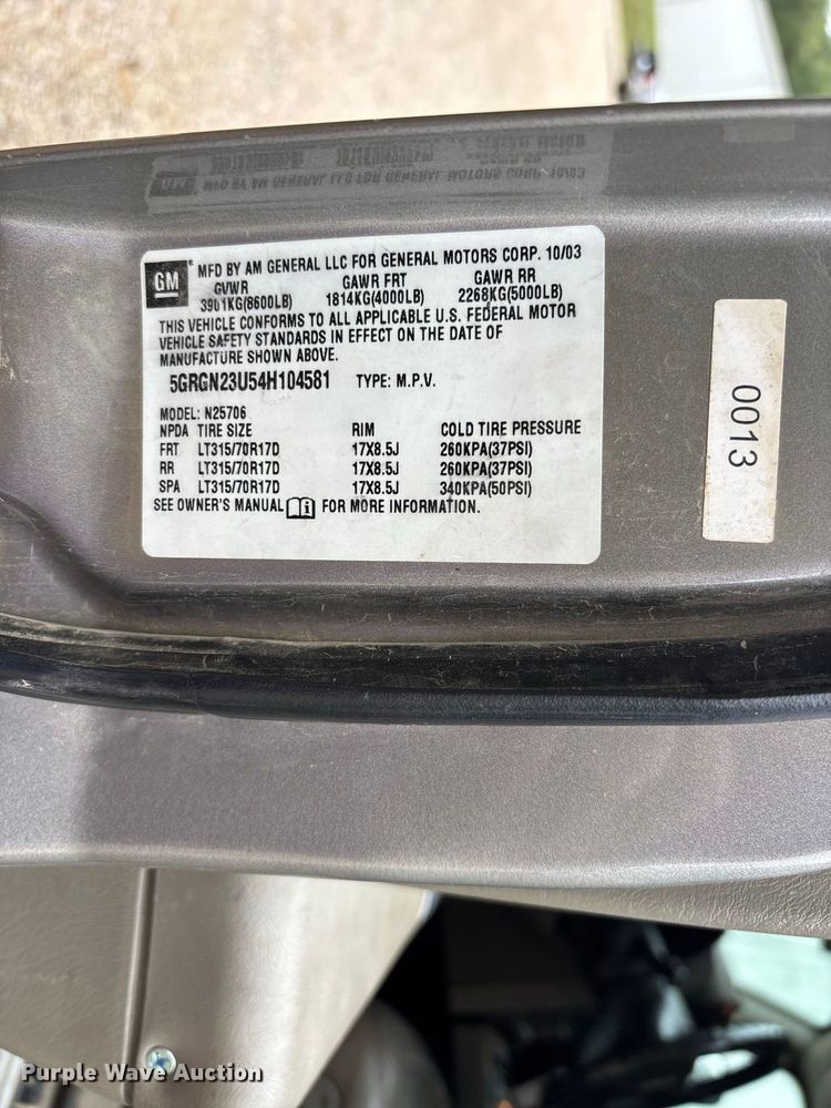 image for item ER3389 2004 Hummer H2 SUV