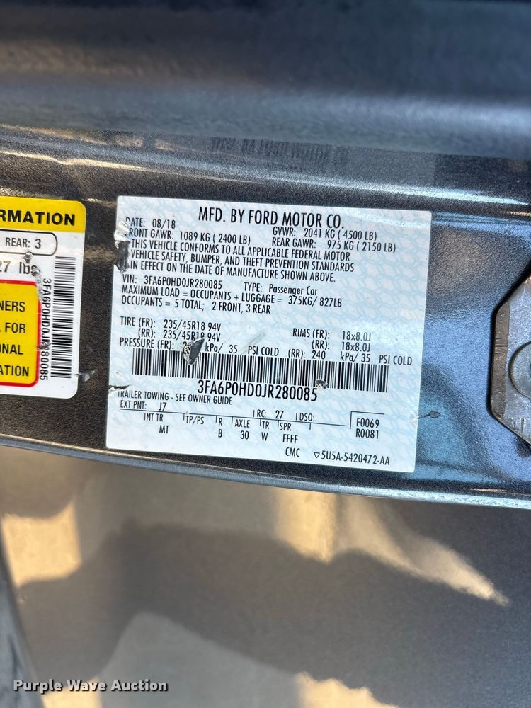 image for item ET8690 2018 Ford Fusion 
