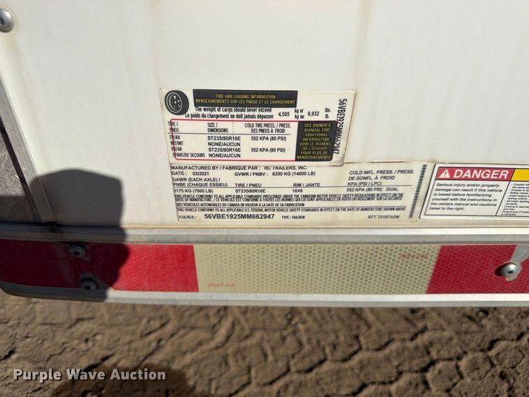 image for item EW2313 2021 Rc Trailers RTT 7X19TA5W spray foam trailer