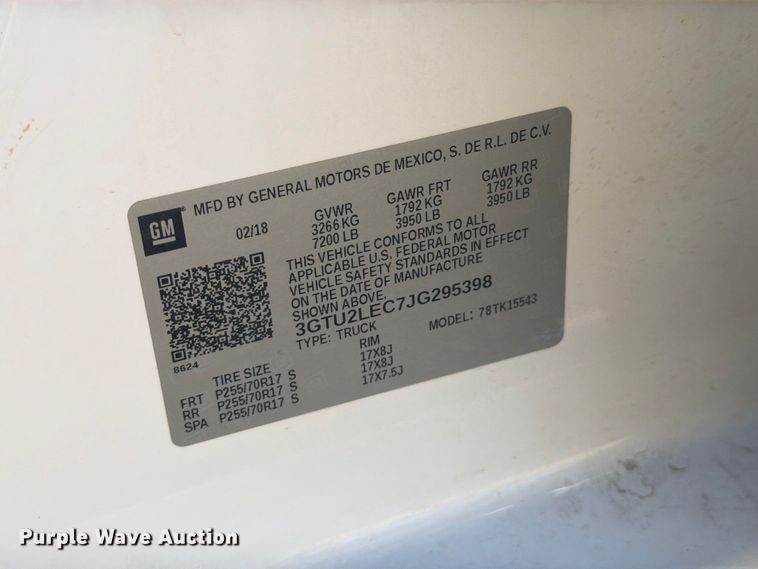 image for item EW2319 2018 GMC Sierra 1500 Crew Cab pickup truck