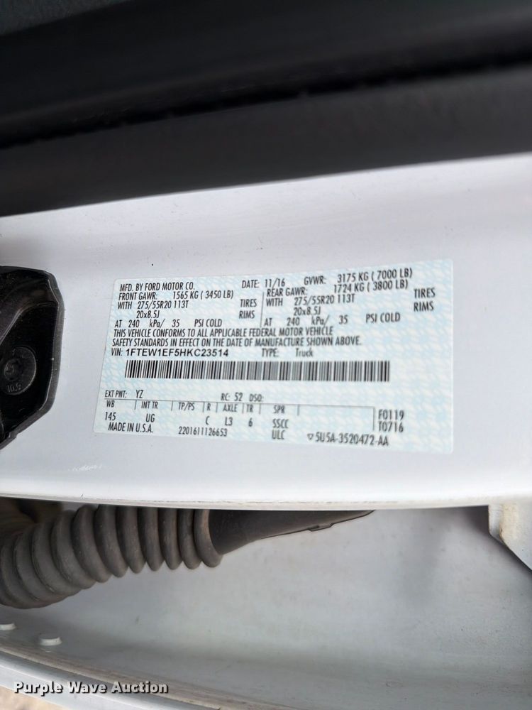 image for item EW7563 2017 Ford F150 Crew Cab pickup truck
