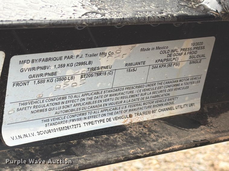 image for item EW7578 2021 PJ Trailers utility trailer