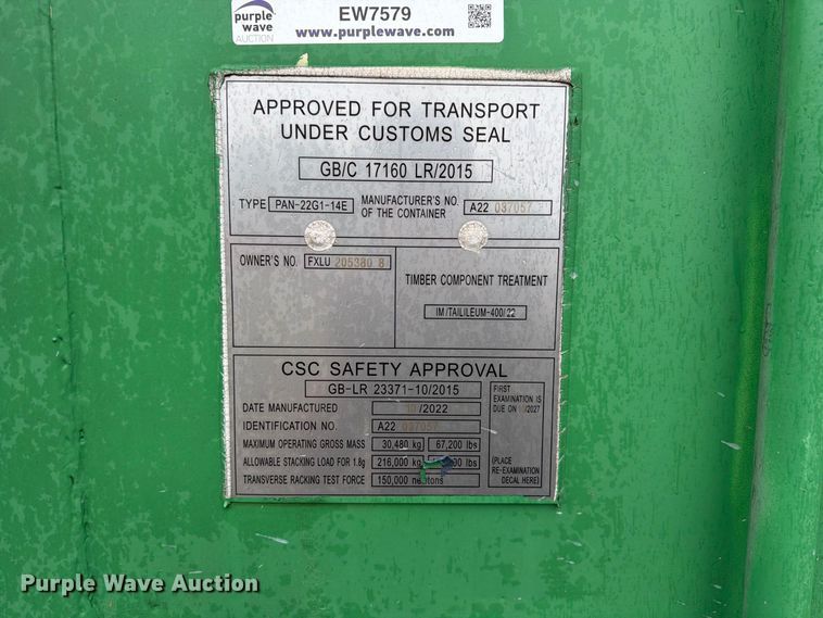 image for item EW7579 2022 PAN-22G1-14E roll off shipping container