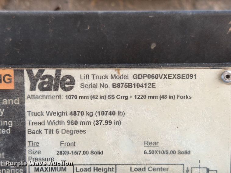 image for item EW8964 Yale GDP060VXEXSE091 forklift