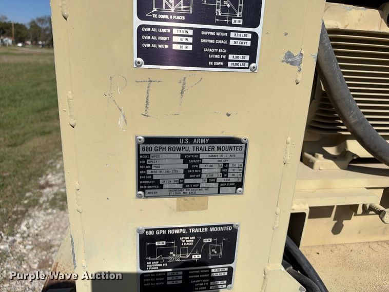 image for item EX1526 1990 Engineered Air Systems WPES1 Type 1 reverse osmosis water purification unit