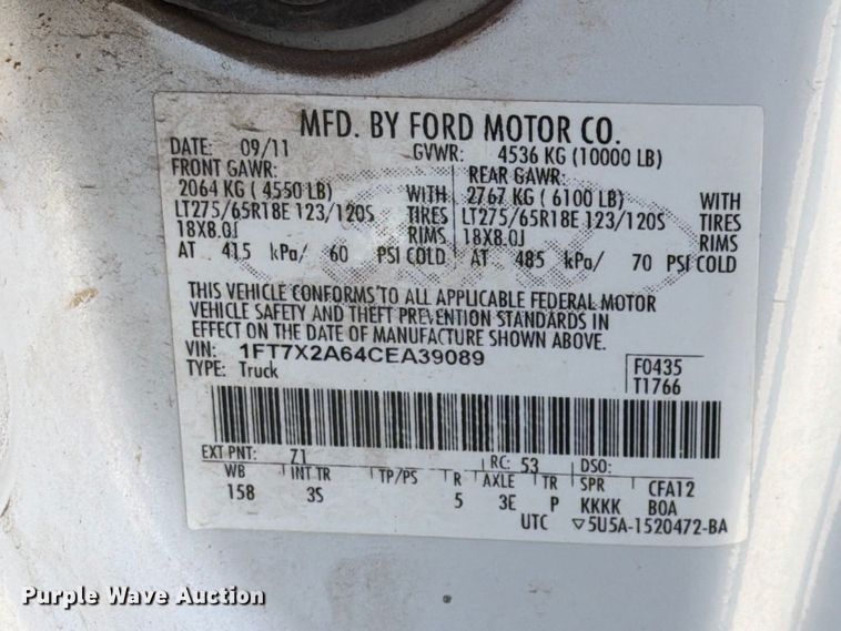 image for item EX4619 2012 Ford F250 Super Duty Ext. Cab utility bed pickup truck