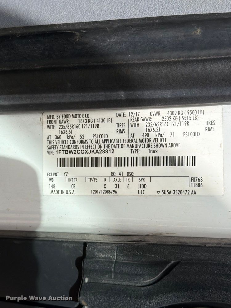 image for item EX4620 2018 Ford Transit van