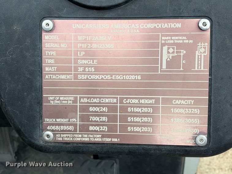 image for item FB8396 2018 UniCarriers PF50 forklift