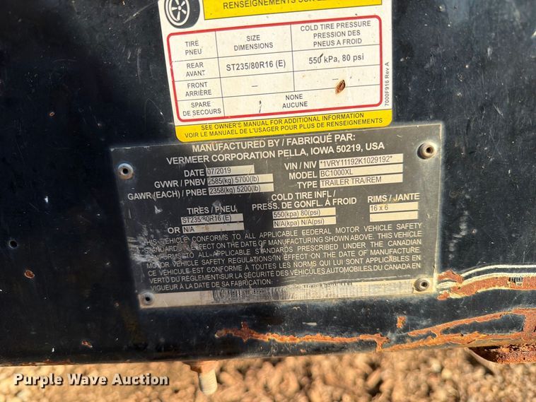 image for item FC3427 2019 Vermeer BC1000XL wood chipper