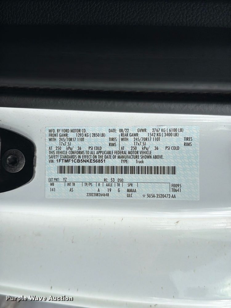 image for item FG0814 2022 Ford F150 XL pickup truck